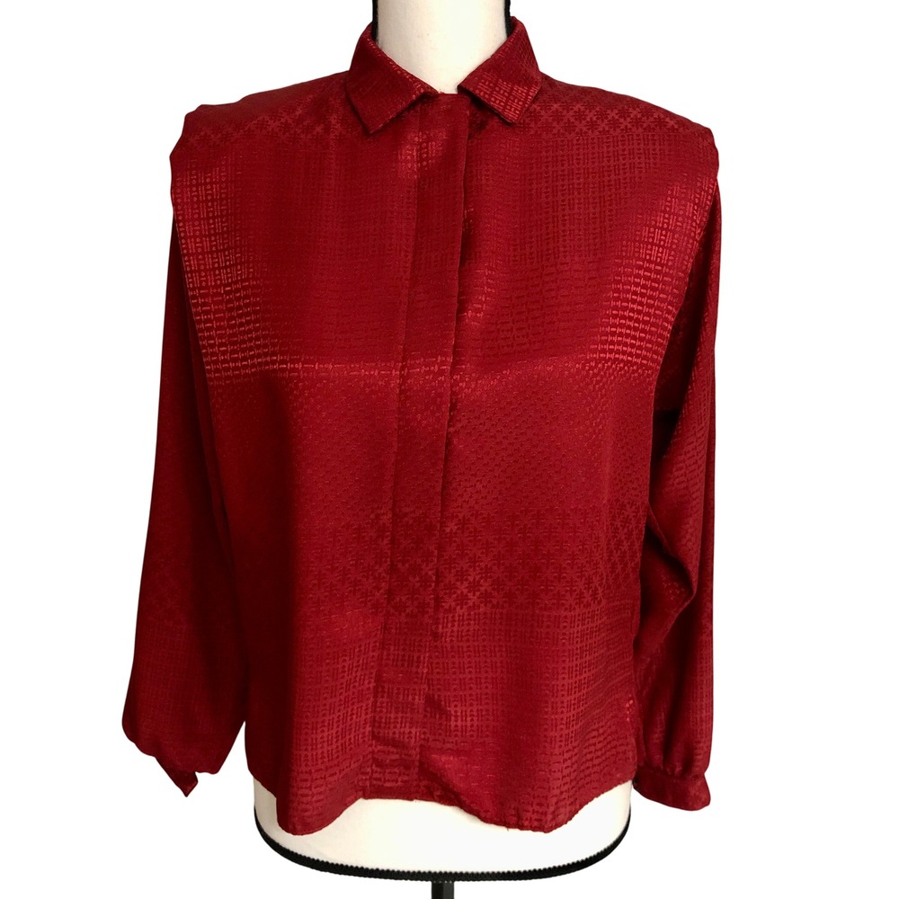 Prophecy 80s Cranberry Red Silky Professional Blouse Size‎ 4 Modern Small S
